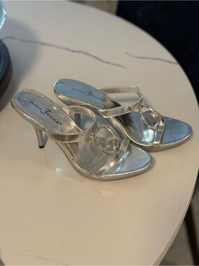 Silver Rhinestone Ring Heel Sandals